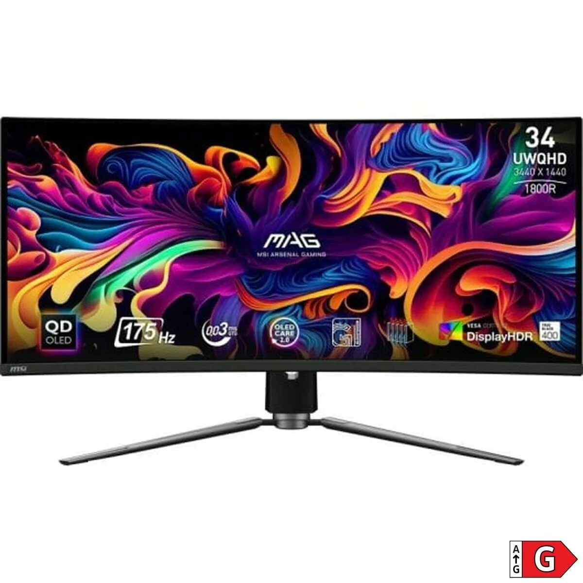 MSI Mag 341CQP QD-OLED Ultrawide QD-OLED HDR Curved Gaming Monitor 34" QHD 3440x1440 175Hz με Χρόνο Απόκρισης 0.03ms GTG - Image 1