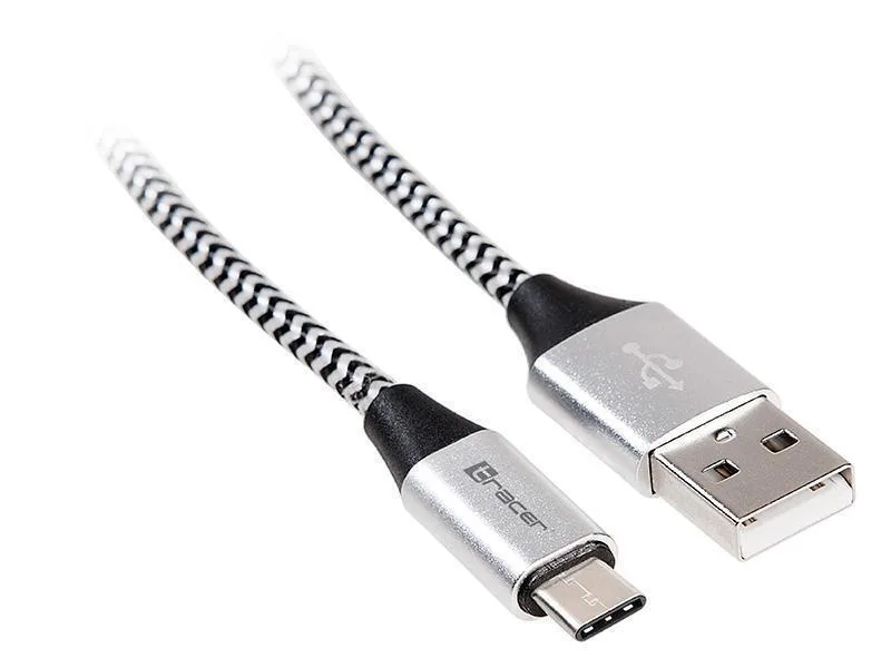 20240809135518_tracer_braided_usb_2_0_cable_usb_c_male_usb_a_male_asimi_1m Tracer Braided USB 2.0 Cable USB-C male - USB-A Ασημί 1m TRAKBK46265 - Image 1