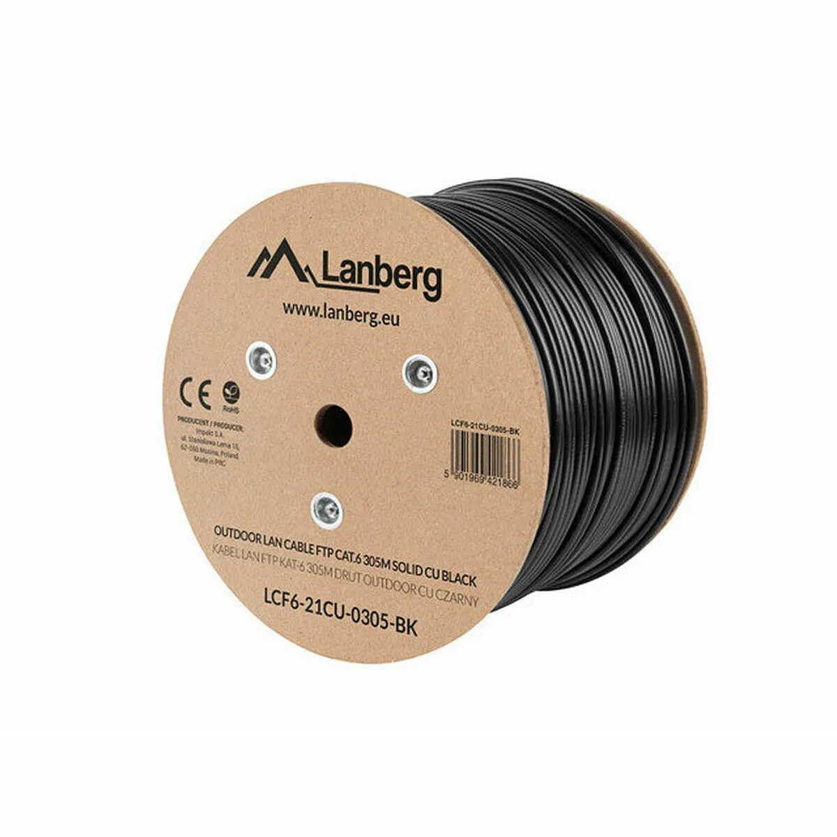 Lanberg F/FTP Cat.6 Καλώδιο Δικτύου Ethernet χωρίς ακροδέκτες 305m Μαύρο 1τμχ LCF6-21CU-0305-BK - Image 1