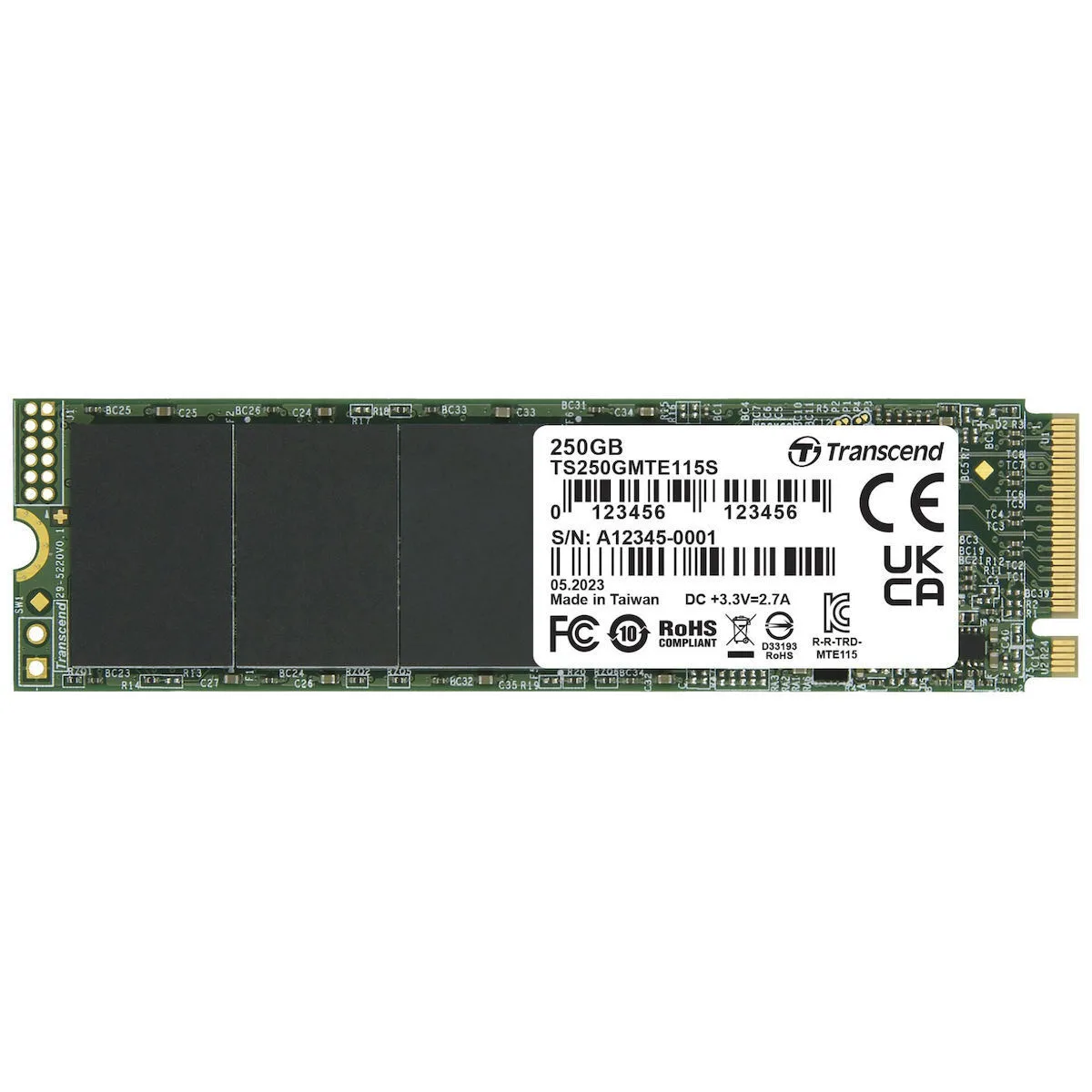 Transcend 115S SSD 250GB τύπου M.2 με σύνδεση PCI Express 3.0 TS250GMTE115S - Image 1