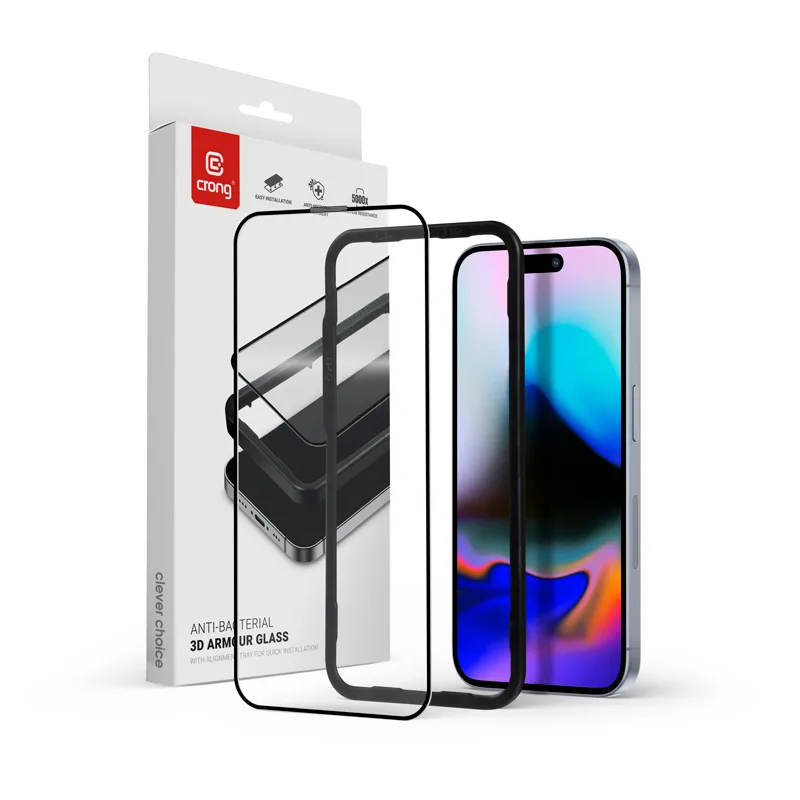 Crong 3D Full Glue Antibacterial Tempered Glass (iPhone 17 / 17 Pro / 16 Pro) - Image 1