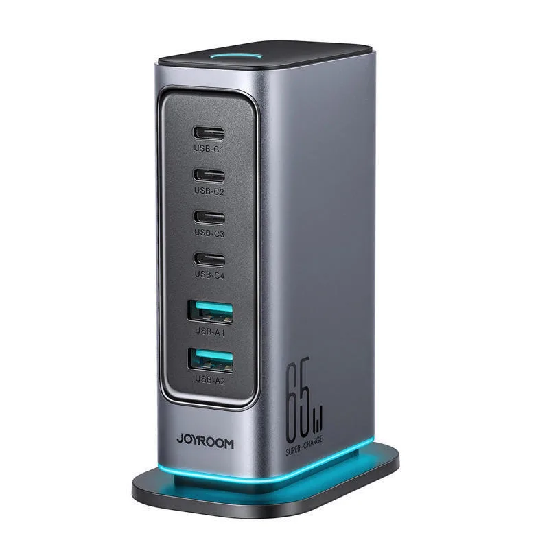 Joyroom Βάση Φόρτισης GaN με 2 Θύρες USB-A και 4 Θύρες USB-C 65W Power Delivery / Quick Charge 3.0 / Quick Charge 4.0 σε Γκρι χρώμα (JR-TCM02) - Image 1