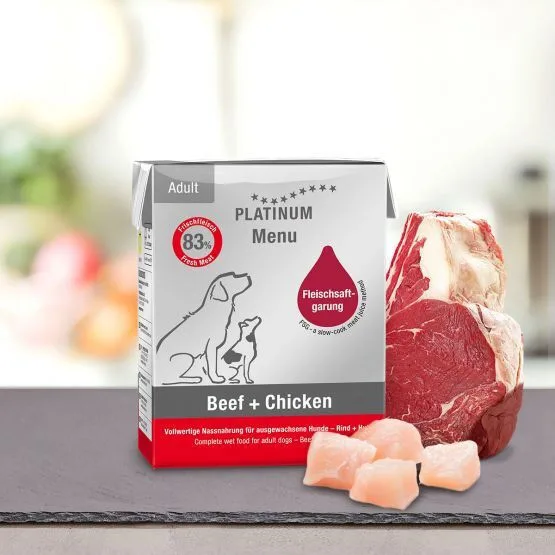 Platinum Pet Food & Care Menu Υγρή Τροφή Σκύλων σε Κονσέρβα με Μοσχάρι, Κοτόπουλο, Κρέας και Λαχανικά 375gr - Image 1
