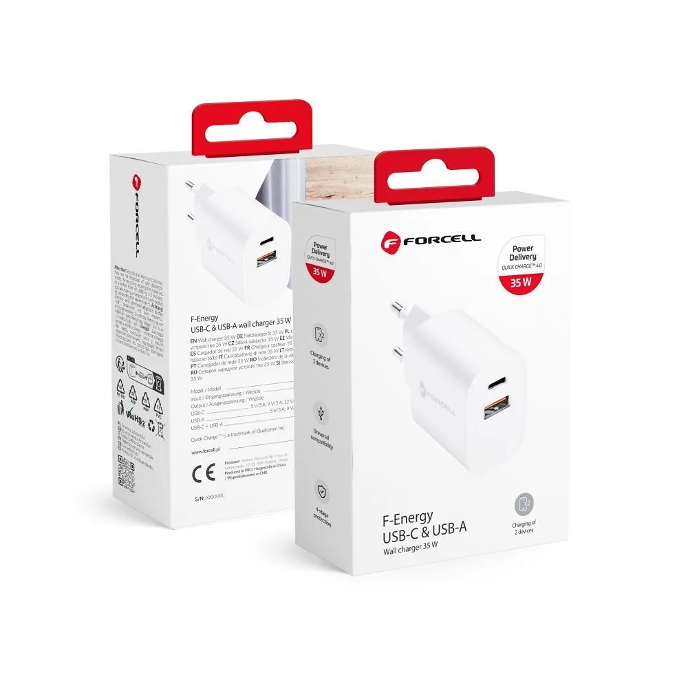 Forcell Φορτιστής Χωρίς Καλώδιο με Θύρα USB-A και Θύρα USB-C 35W Power Delivery / Quick Charge 4.0 Λευκός (F-Energy) - Image 1
