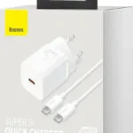 Baseus Φορτιστής με Θύρα USB-C και Καλώδιο USB-C - USB-C 25W Λευκός (Super Si)