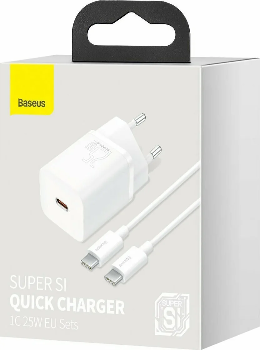 Baseus Φορτιστής με Θύρα USB-C και Καλώδιο USB-C - USB-C 25W Λευκός (Super Si) - Image 1