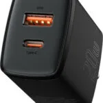 Baseus Φορτιστής Χωρίς Καλώδιο με Θύρα USB-A και Θύρα USB-C 20W Power Delivery / Quick Charge 3.0 Μαύρος (Compact)