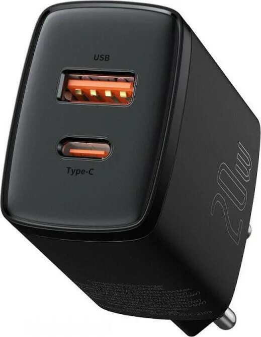 Baseus Φορτιστής Χωρίς Καλώδιο με Θύρα USB-A και Θύρα USB-C 20W Power Delivery / Quick Charge 3.0 Μαύρος (Compact) - Image 1