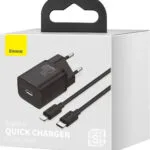 Baseus Φορτιστής με Θύρα USB-C και Καλώδιο USB-C - Lightning 20W Power Delivery Μαύρος (Super Si)