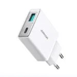 Joyroom Φορτιστής με Ενσωματωμένο Καλώδιο με Θύρα USB-A και Θύρα USB-C 20W Power Delivery / Quick Charge 3.0 Λευκός (JR-TCF14)