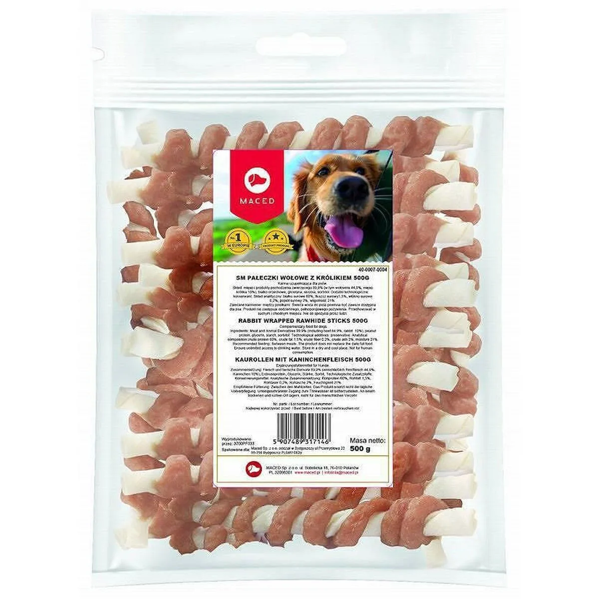 Maced Wrapped Rawhide Λιχουδιές σε Stick Σκύλου με Κουνέλι 500gr - Image 1