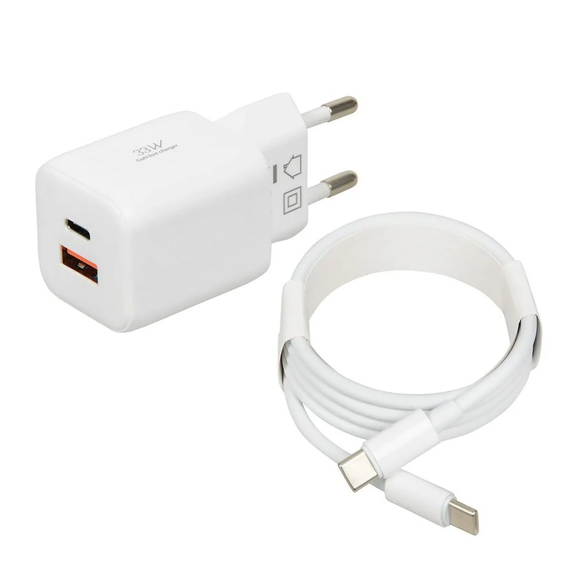 iBox Φορτιστής GaN με Θύρα USB-A και Θύρα USB-C και Καλώδιο USB-C - USB-C 33W Power Delivery / Quick Charge 3.0 Λευκός (C-42) - Image 1