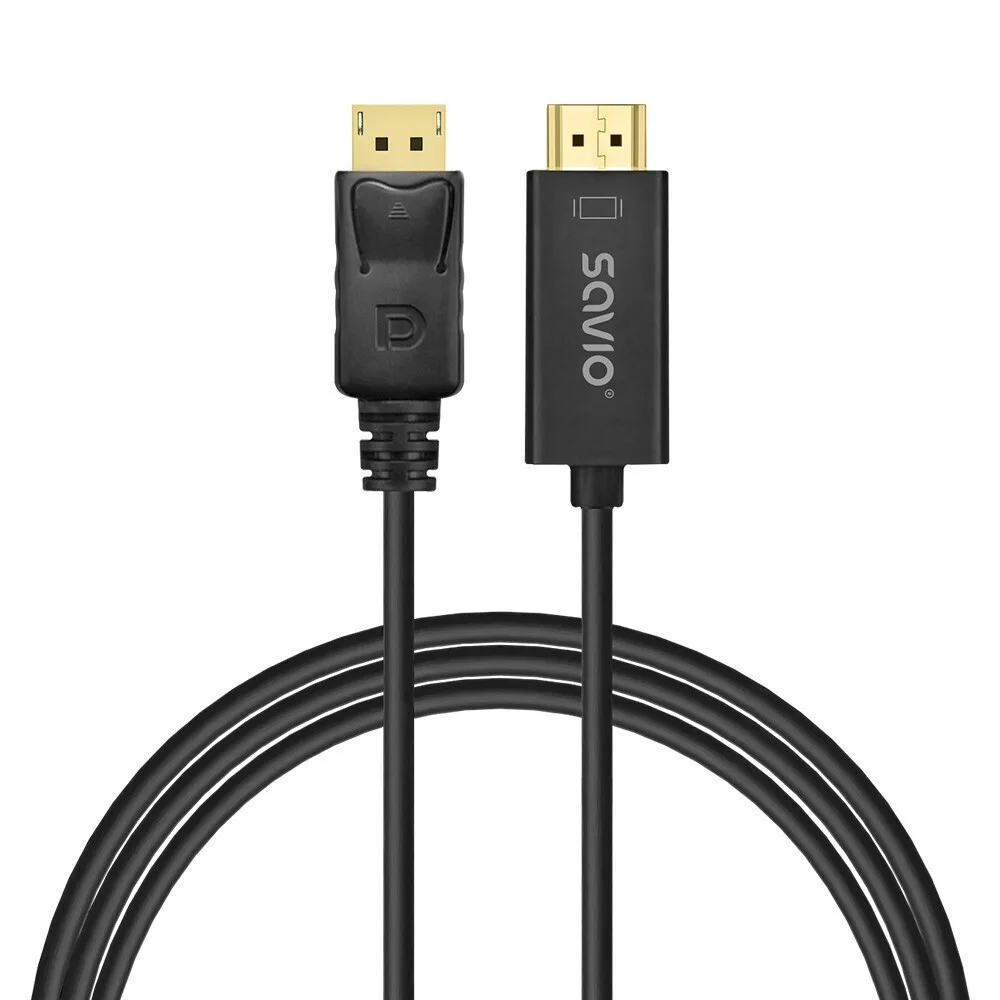 20241210122603_savio_cable_displayport_male_hdmi_male_1_5m_mayro Savio Cable DisplayPort male - HDMI male 1.5m Μαύρο - Image 1