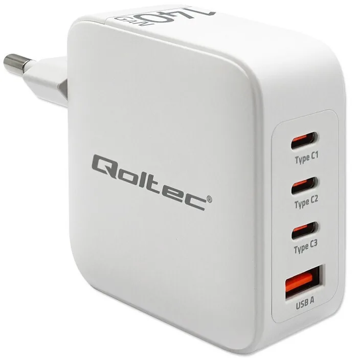 20241210125239_qoltec_fortistis_choris_kalodio_gan_me_thyra_usb_a_kai_3_thyres_usb_c_140w_power_delivery_quick_charge_3_0_leykos_51828 Qoltec Φορτιστής Χωρίς Καλώδιο GaN με Θύρα USB-A και 3 Θύρες USB-C 140W Power Delivery / Quick Charge 3.0 Λευκός (51828) - Image 1