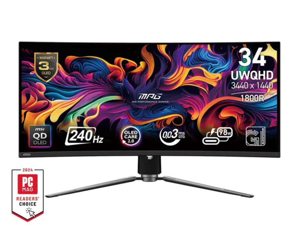 MSI MPG 341CQPX Ultrawide QD-OLED HDR Curved Monitor 34" QHD 3440x1440 240Hz με Χρόνο Απόκρισης 0.03ms GTG - Image 1