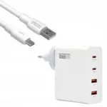Somostel Φορτιστής GaN με 2 Θύρες USB-A και 2 Θύρες USB-C και Καλώδιο USB-C 130W Power Delivery / Quick Charge 3.0 Λευκός (35298)