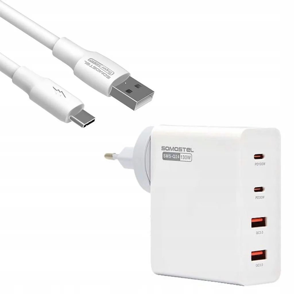20250109113400_somostel_fortistis_gan_me_2_thyres_usb_a_kai_2_thyres_usb_c_kai_kalodio_usb_c_130w_power_delivery_quick_charge_3_0_leykos_35298 Somostel Φορτιστής GaN με 2 Θύρες USB-A και 2 Θύρες USB-C και Καλώδιο USB-C 130W Power Delivery / Quick Charge 3.0 Λευκός (35298) - Image 1