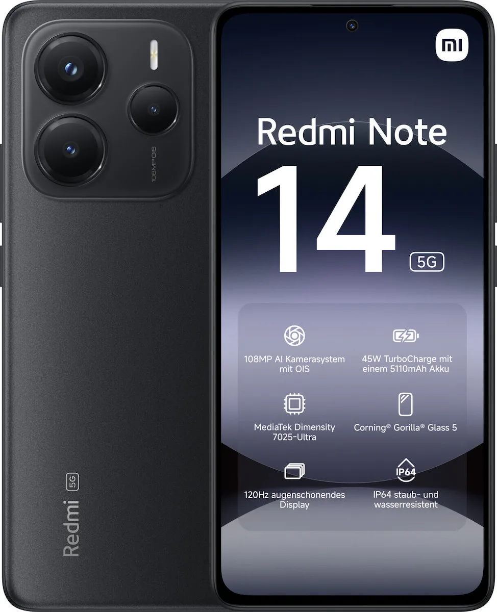 Xiaomi Redmi Note 14 5G Dual SIM (8/256GB) Midnight Black - Image 1