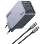 Ugreen Φορτιστής GaN με Θύρα USB-A και 2 Θύρες USB-C και Καλώδιο USB-C - USB-C 100W Power Delivery / Quick Charge 4+ Γκρι (Nexode Pro)
