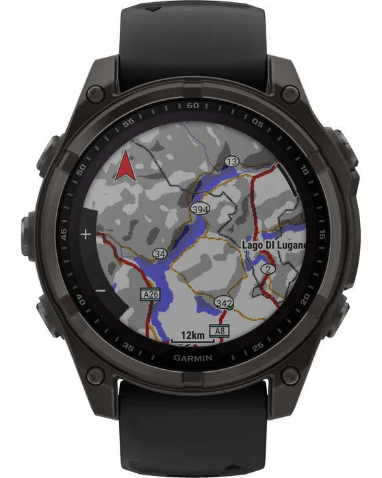 Garmin Fenix 8 Solar Titanium 47mm Αδιάβροχο Smartwatch με Παλμογράφο (Sapphire, Carbon Grey Dlc Titanium With Black/pebble Grey Silicone Band) - Image 1