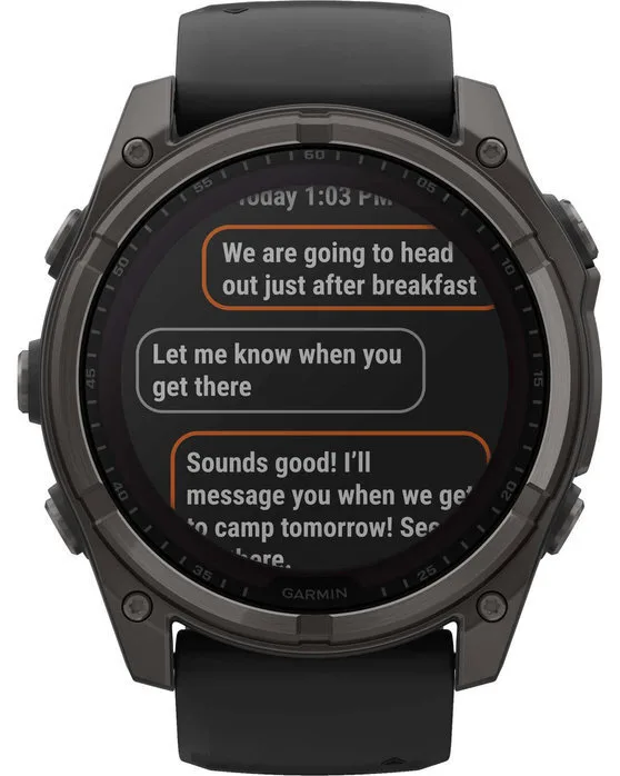Garmin Fenix 8 Solar Titanium 51mm Αδιάβροχο Smartwatch με Παλμογράφο (Sapphire, Carbon Grey Dlc Titanium With Black/pebble Grey Silicone Band) - Image 1
