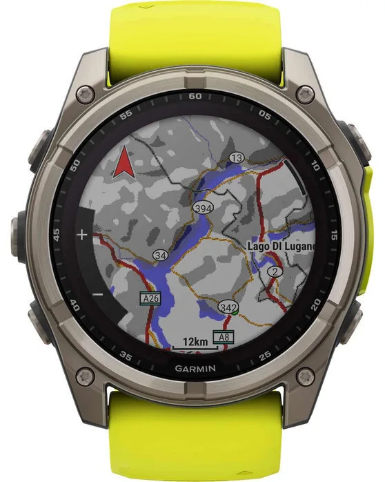 Garmin Fenix 8 Solar Titanium 51mm Αδιάβροχο Smartwatch με Παλμογράφο (Sapphire, Titanium With Amp Yellow/Graphite Silicone Band) - Image 1