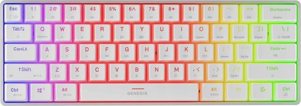 Genesis Thor 660 G2 Gaming Μηχανικό Πληκτρολόγιο 60% με Gateron Brown διακόπτες και RGB φωτισμό (Αγγλικό US) Λευκό - Image 1