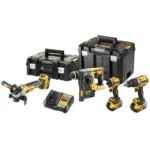 DEWALT DCK429P3T Σετ Γωνιακός Τροχός, Δραπανοκατσάβιδο, Κατσαβίδι & Σκαπτικό 18V με 3 Μπαταρίες 5Ah και Θήκη