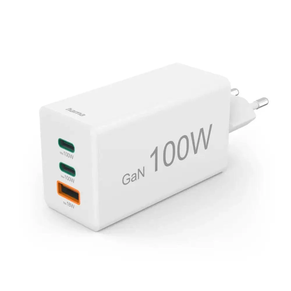 HAMA Φορτιστής Χωρίς Καλώδιο GaN με Θύρα USB-A και 2 Θύρες USB-C 100W Power Delivery Λευκός (201997) - Image 1