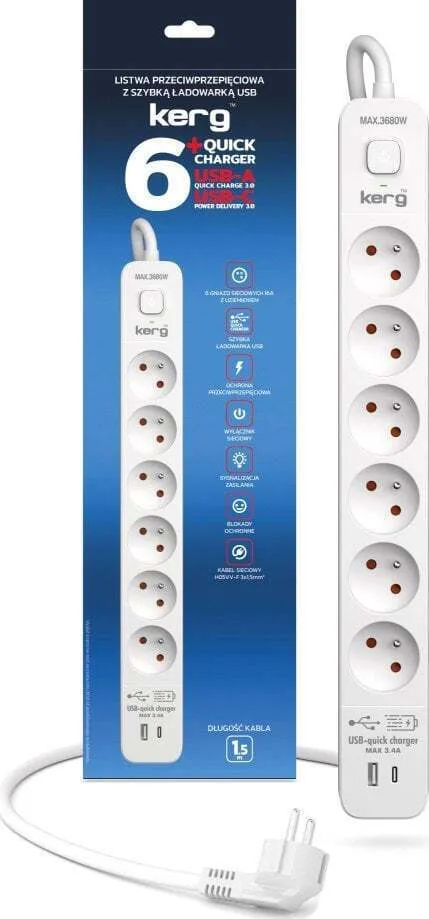 Triton Πολύπριζο 6 Θέσεων με USB-A, USB-C, Διακόπτη και Καλώδιο 1.5m - Image 1