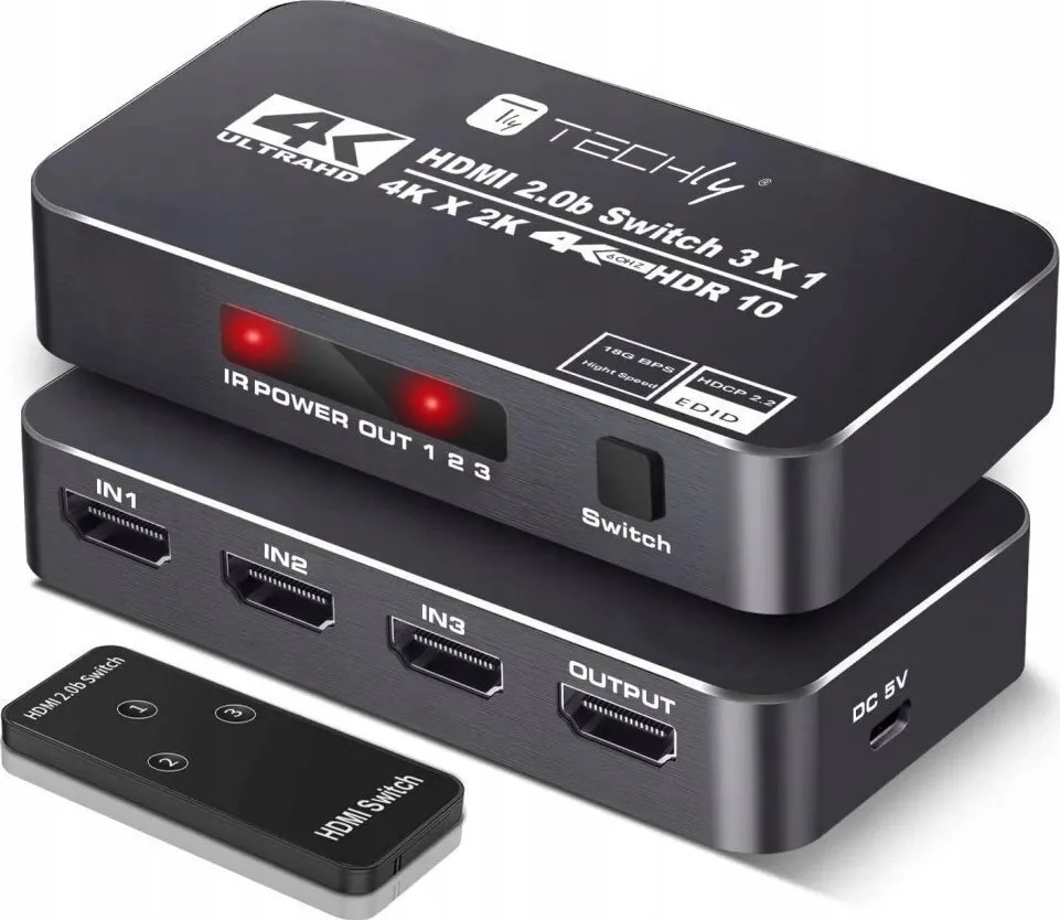 Techly 367171 3-port Hdmi Switch 2.0b 4k*60hz 3x1 Ir Remote - Image 1