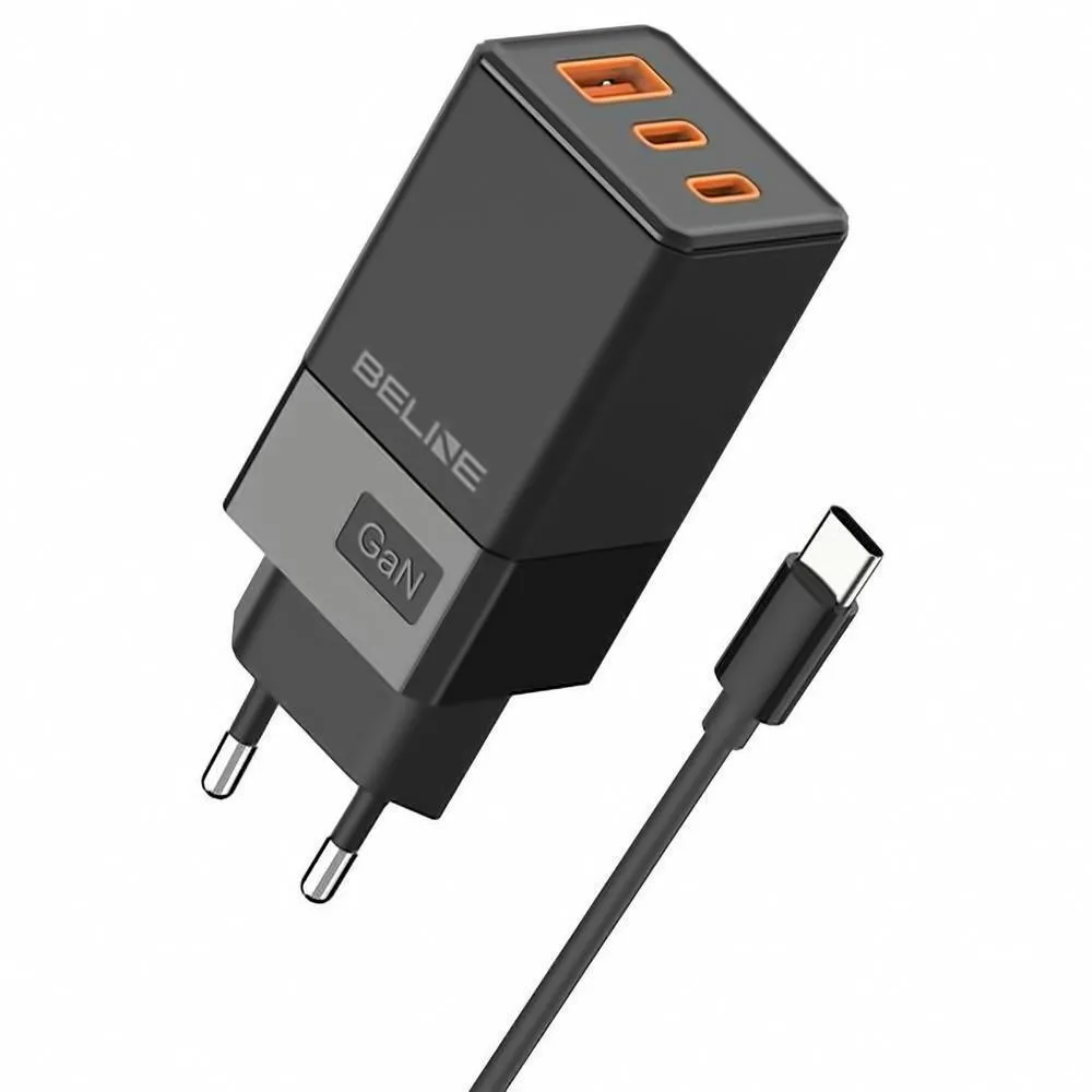 Beline Φορτιστής GaN με Θύρα USB-A και 2 Θύρες USB-C και Καλώδιο USB-C - USB-C 65W Power Delivery / Quick Charge 3.0 Μαύρος - Image 1