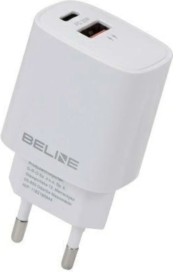 Beline Φορτιστής Χωρίς Καλώδιο με Θύρα USB-A και Θύρα USB-C 20W Power Delivery / Quick Charge 3.0 Λευκός (U03) - Image 1
