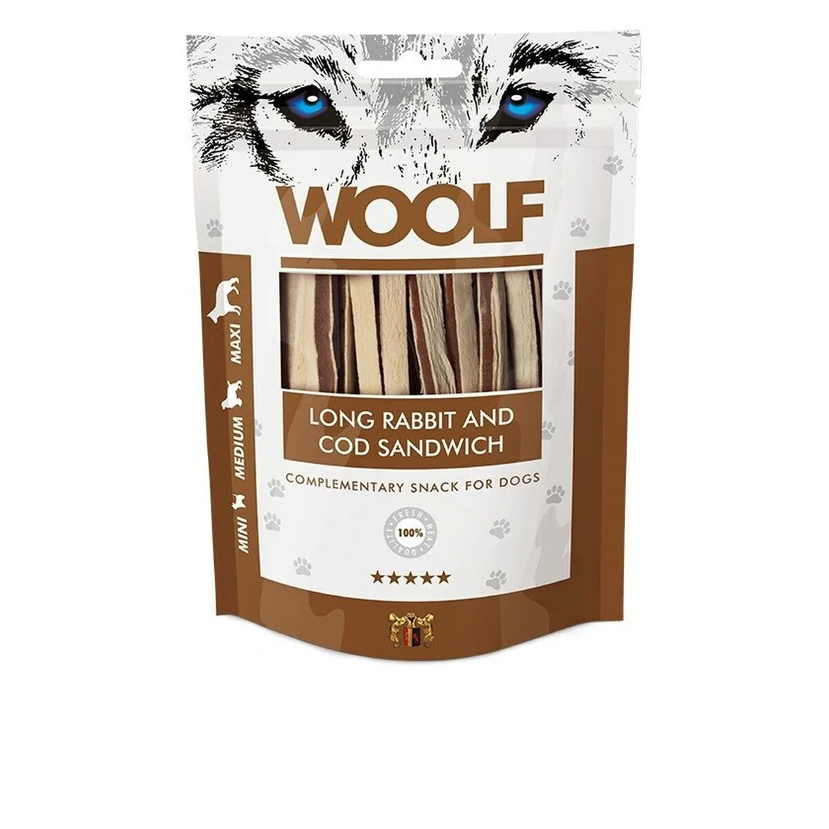20250509162323_woolf_snacks_woolf_long_lichoudia_skylou_me_mpakaliaro_100gr Woolf Snacks Woolf Long Λιχουδιά Σκύλου με Μπακαλιάρο 100gr - Image 1