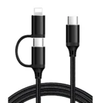 Usb C Fast Charging Cable 2-in-1 Max 60w Usb C To Usb C Lightning Type C Fast Charging Textile Material Iphone 16 Pro Max 15 14 Ipad Air Mini Galaxy Pixel 1m Luvlu