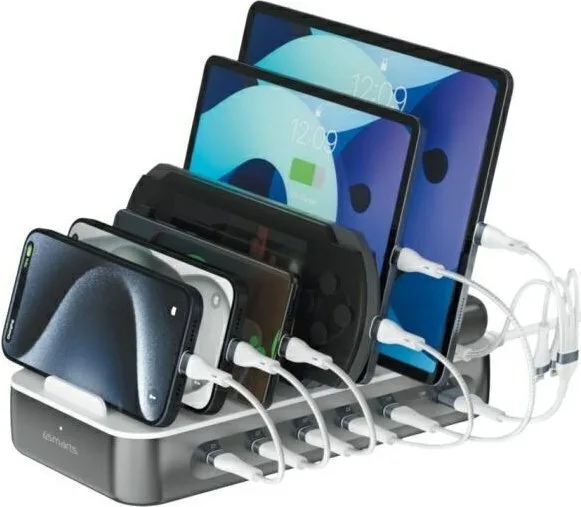 20250610125143_4smarts_vasi_fortisis_me_thyra_usb_a_kai_5_thyres_usb_c_100w_power_delivery_se_gri_chroma_541277 4Smarts Βάση Φόρτισης με Θύρα USB-A και 5 Θύρες USB-C 100W Power Delivery σε Γκρι χρώμα - Image 1