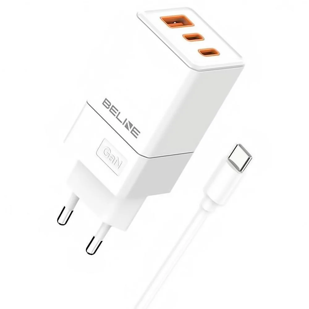 Beline Φορτιστής GaN με Θύρα USB-A και 2 Θύρες USB-C και Καλώδιο USB-C - USB-C 65W Power Delivery / Quick Charge 3.0 Λευκός (BLN3CW65C) - Image 1