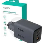 Aukey Φορτιστής Χωρίς Καλώδιο με Θύρα USB-A και 2 Θύρες USB-C 100W Power Delivery / Quick Charge 5.0 Γκρι (PA-C5)
