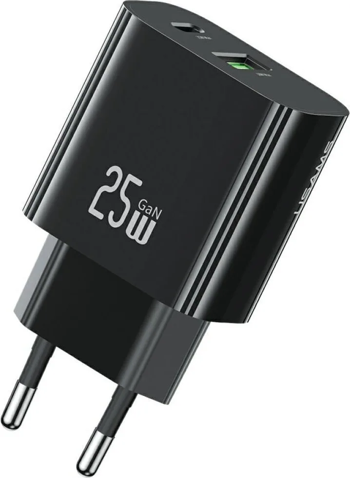 Usams Φορτιστής Χωρίς Καλώδιο GaN με Θύρα USB-A και Θύρα USB-C 25W Power Delivery Μαύρος (CC315 T65) - Image 1