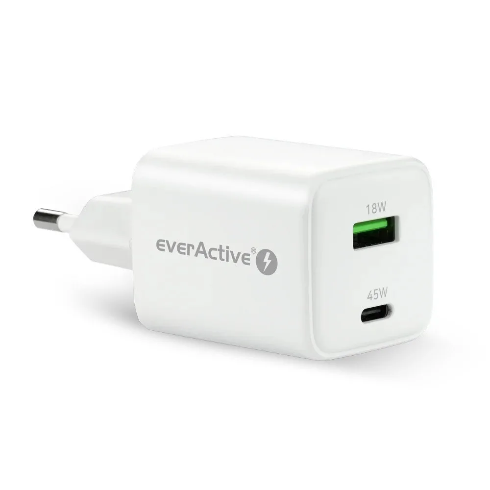everActive Φορτιστής Χωρίς Καλώδιο GaN με Θύρα USB-A και Θύρα USB-C 45W Power Delivery Λευκός (SC-450Q) - Image 1