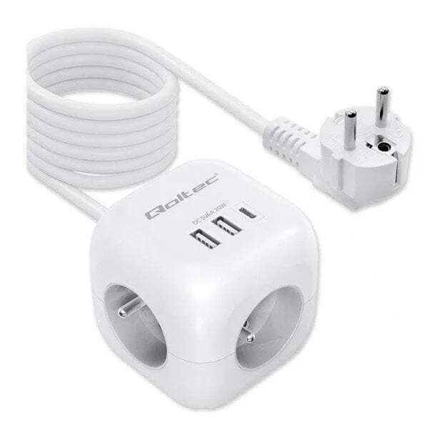 Qoltec Πολύπριζο Aσφαλείας με 2 USB-A, 1 USB-C, Διακόπτη και Καλώδιο 2m - Image 1