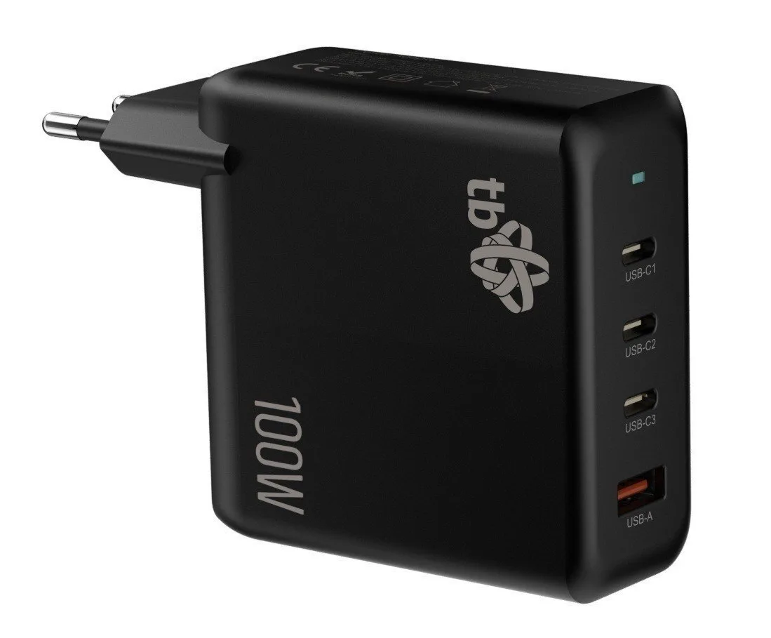 TB Print Φορτιστής Χωρίς Καλώδιο GaN με Θύρα USB-A και 3 Θύρες USB-C 100W Power Delivery Μαύρος - Image 1
