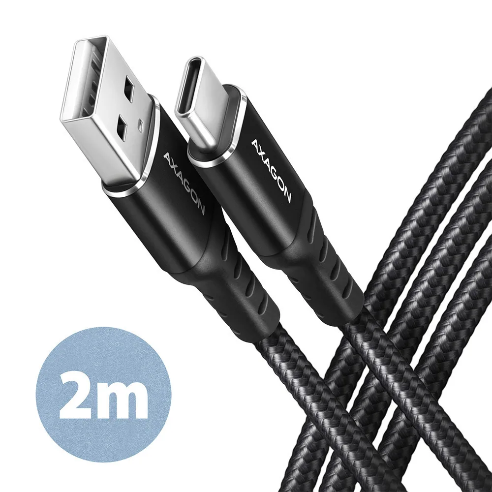 Axagon Braided USB 2.0 Cable USB-C male - USB-A Μαύρο 2m BUCM-AM20AB - Image 1