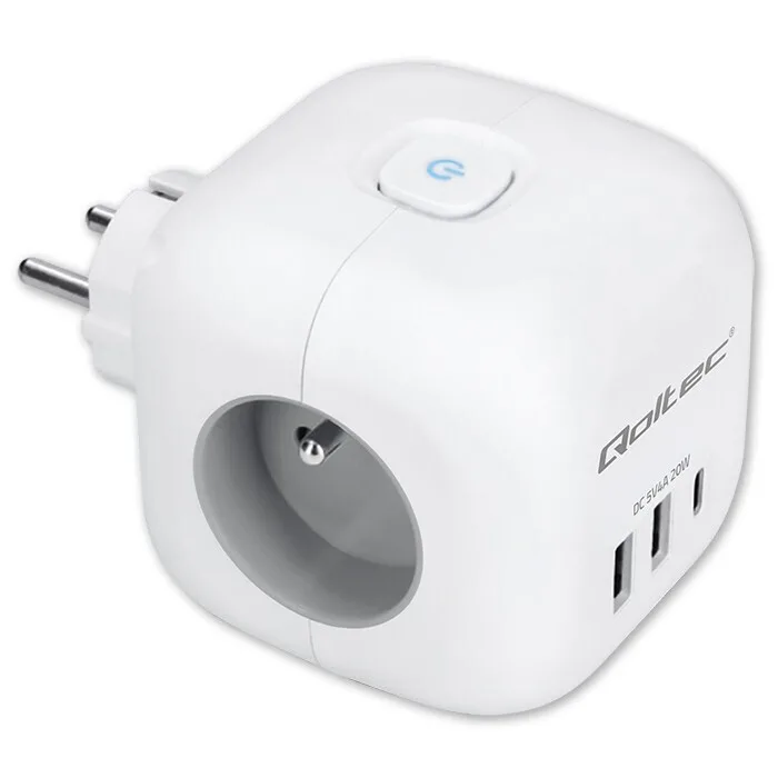 Qoltec Πολύπριζο με 2 USB-A, 1 USB-C και Διακόπτη 52548 - Image 1
