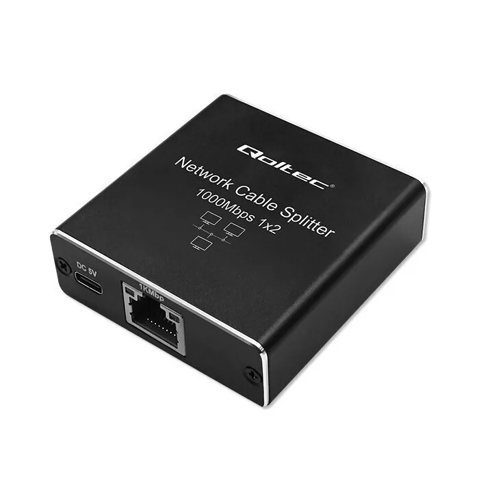 Διανομέας Qoltec Splitter Mini Switch 1x2 Port Rj45 1000mbps Usb-c Αλουμίνιο - Image 1
