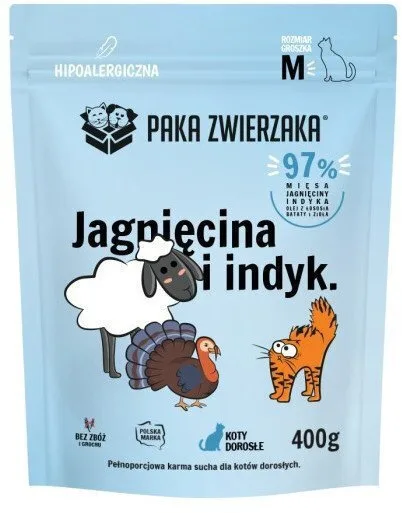 Paka Zwierzaka Ξηρά Τροφή χωρίς Σιτηρά για Γάτες με Ευαίσθητο Γαστρεντερικό με Αρνί / Γαλοπούλα / Ψάρια 0.4kg - Image 1
