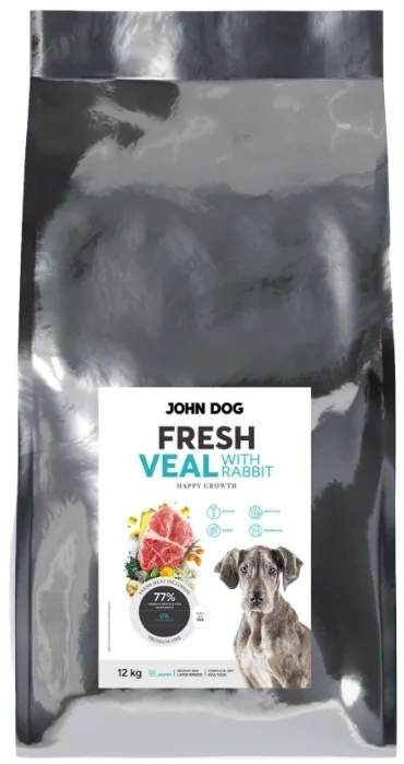 John Dog 12kg Ξηρά Τροφή για Κουτάβια Μικρόσωμων Φυλών με Κουνέλι, Λαγό, Κρέας, Σολομό, Πουλερικά, Λαχανικά, Πατάτες, Χοιρινό και Μήλο - Image 1