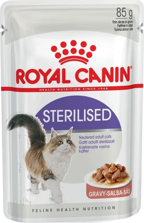20250806130254_royal_canin_sterilised_ygri_trofi_gia_enilikes_gates_se_fakelaki_me_kotopoulo_85gr Royal Canin Sterilised Υγρή Τροφή για Ενήλικες Γάτες σε Φακελάκι 12x85gr - Image 1