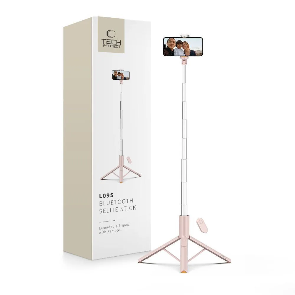 20250819115923_tech_protect_l09s_selfie_stick_tripodo_kinitou_me_bluetooth_roz Tech-Protect L09s Selfie Stick Τρίποδο Κινητού με Bluetooth Ροζ - Image 1