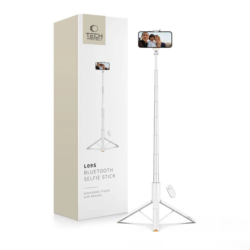 20250819115944_tech_protect_l09s_selfie_stick_tripodo_kinitou_me_bluetooth_leyko Tech-Protect L09s Selfie Stick Τρίποδο Κινητού με Bluetooth Λευκό - Image 1